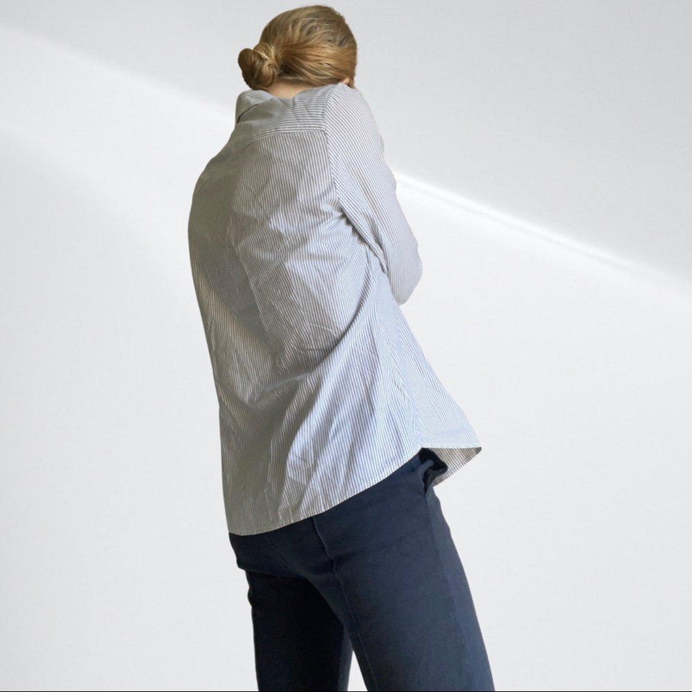 SPORTSCRAFT sz 12 cotton blouse shirt Oxford pinpoint white with navy pin stripe - Picture 4 of 10